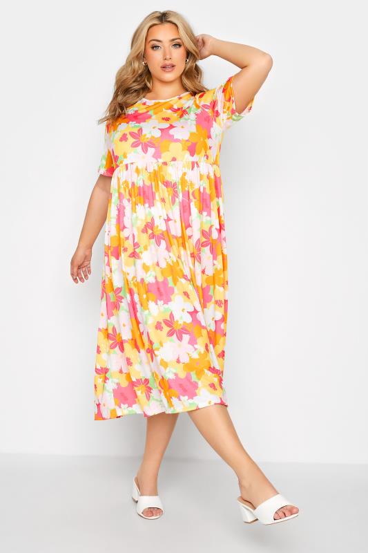 LIMITED COLLECTION Plus Size Pink Floral Print Midaxi Smock Dress | Yours Clothing  1
