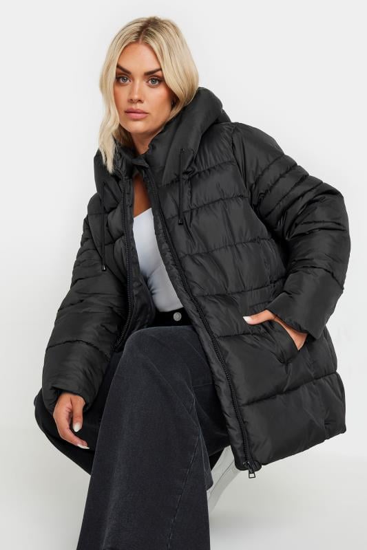 YOURS Curve Black Sporty Puffer Coat | Yours Clothing 1