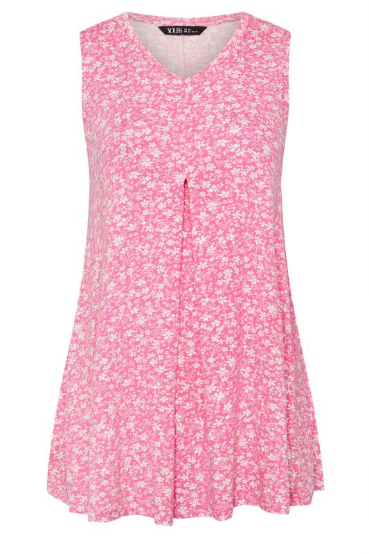 YOURS Plus Size Pink Ditsy Floral Print Swing Vest Top | Yours Clothing 6