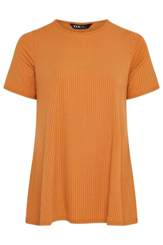 YOURS Plus Size Orange Ribbed Short Sleeve T-Shirt | Yours Clothing 5