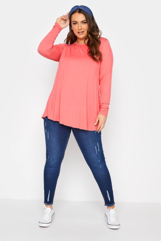Plus Size LIMITED COLLECTION Bright Pink Long Sleeve Swing Top | Yours Clothing 2