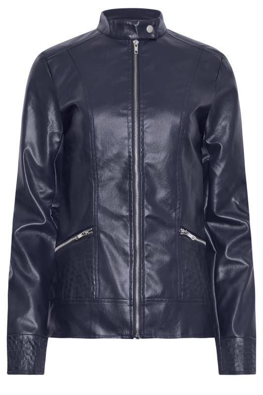 LTS Tall Navy Blue Leather Funnel Neck Jacket | Long Tall Sally  5