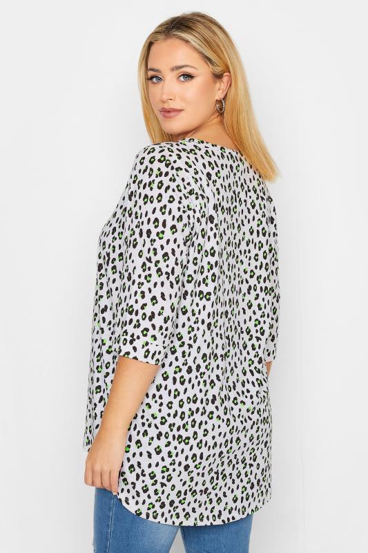 YOURS Plus Size White Leopard Print Henley T-Shirt | Yours Clothing 3
