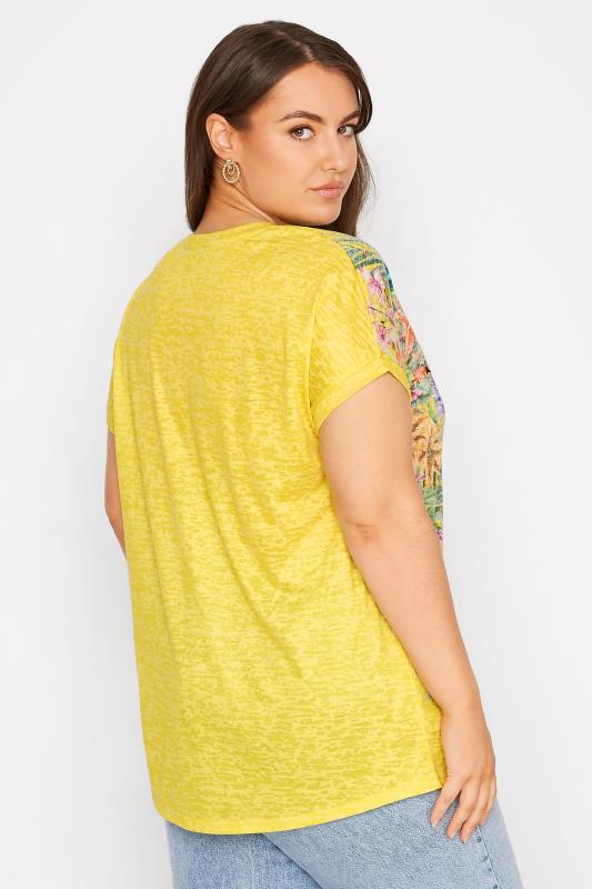 Curve Yellow 'Stay Wild At Heart' Floral Printed Slogan T-Shirt 3
