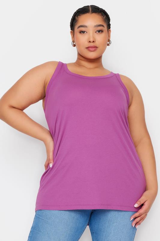 YOURS Plus Size Purple Cotton Blend Vest Top | Yours Clothing 1