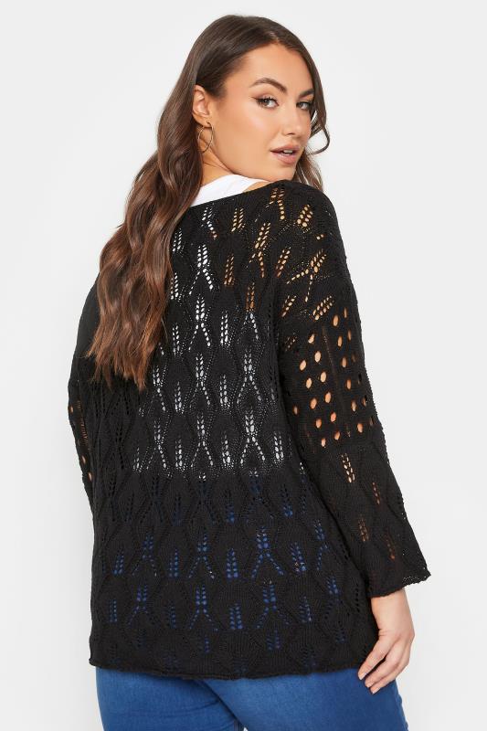 YOURS Plus Size Black Crochet Knit Jumper | Yours Clothing 4