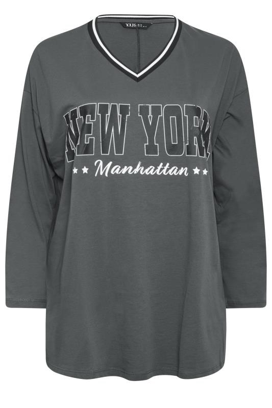 YOURS Plus Size Grey 'New York' Varsity Oversized T-Shirt | Yours Clothing 5