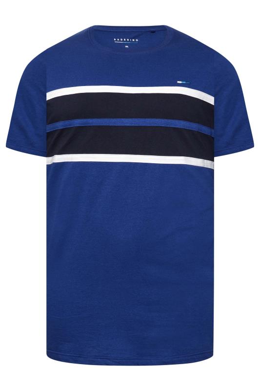BadRhino Big & Tall Blue Colour Block Stripe T-Shirt 1