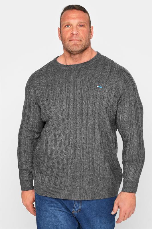 BadRhino Big & Tall Charcoal Grey Essential Cable Knitted Jumper 1