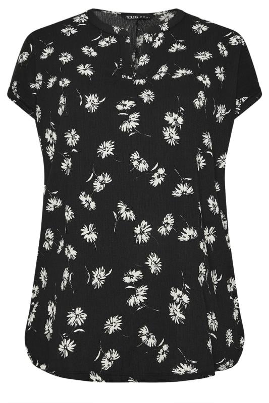 YOURS Plus Size Black Floral Print Notch Neck Top | Yours Clothing 5