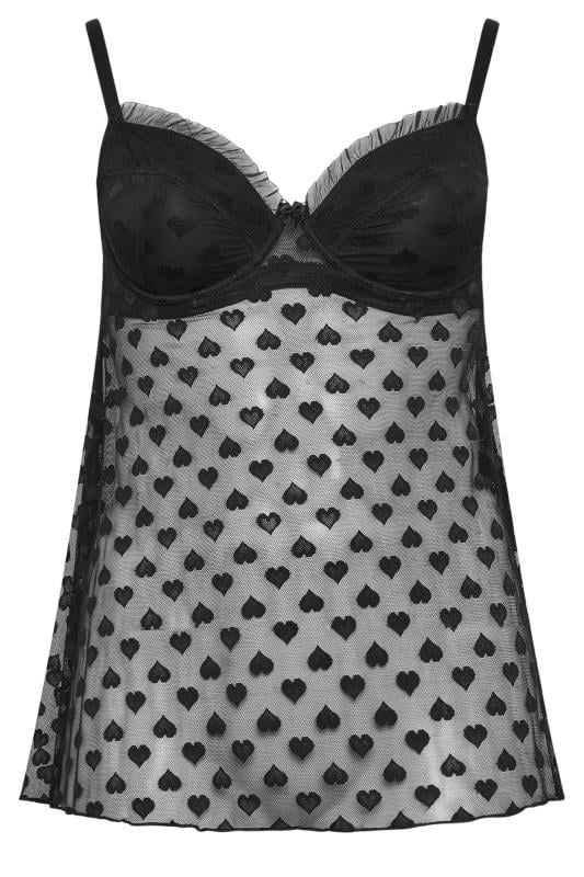 YOURS Curve Black Heart Mesh Underwired Babydoll | Yours Clothing  6