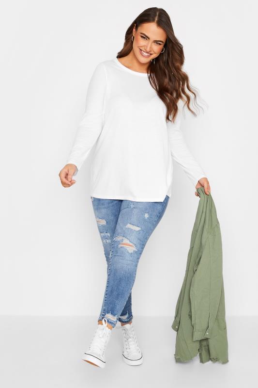 Plus Size White Long Sleeve T-Shirt - Petite | Yours Clothing 2
