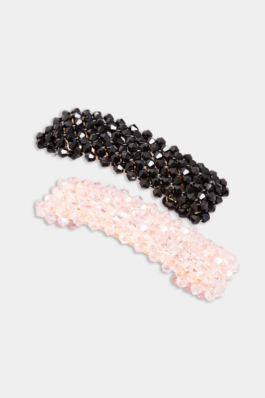 2 PACK Black & Pink Cluster Crystal Hair Clips | Yours Clothing 3