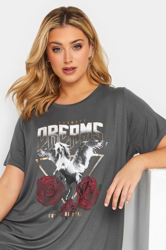 Curve Plus Size Grey 'Dreams' Slogan Graphic Print T-shirt | Yours Clothing 4