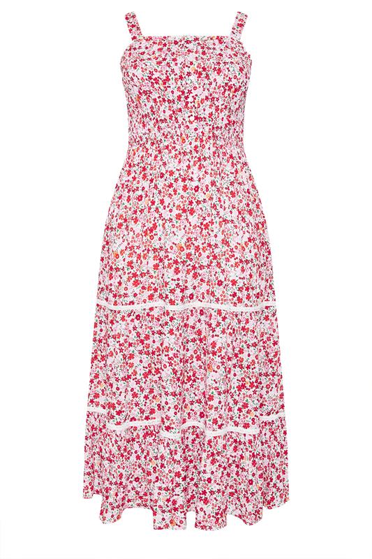 YOURS Plus Size Pink Shirred Floral Placket Dress | Yours Clothing 5