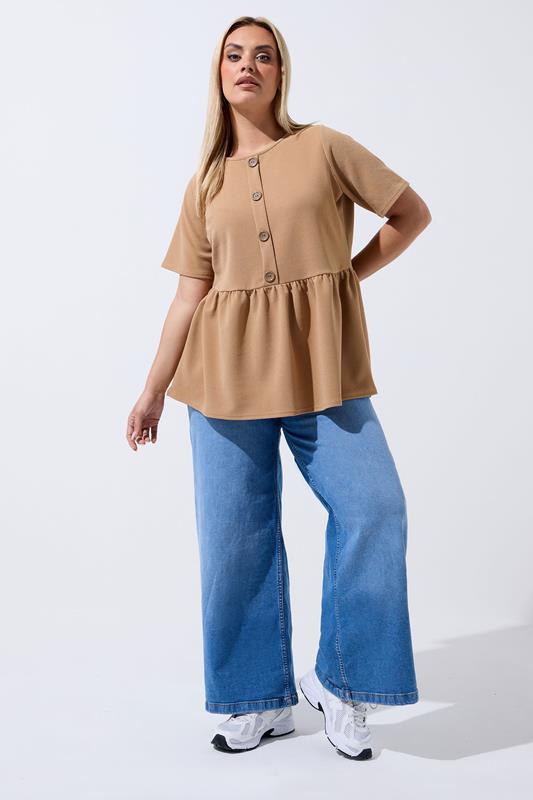 LIMITED COLLECTION Plus Size Natural Brown Peplum Top | Yours Clothing 1