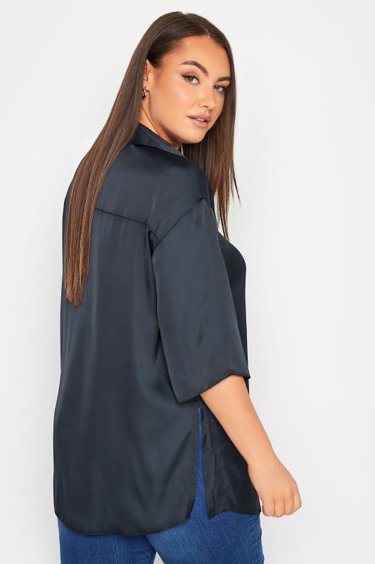 YOURS Curve Plus Size Navy Blue Satin Shirt | Yours Clothing  4