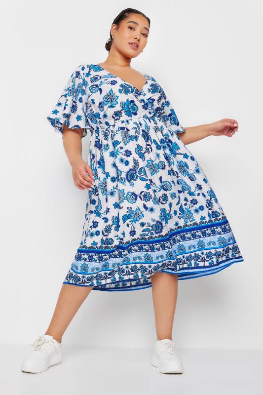 Plus Size  LIMITED COLLECTION Curve Blue Floral Print Border Midaxi Dress