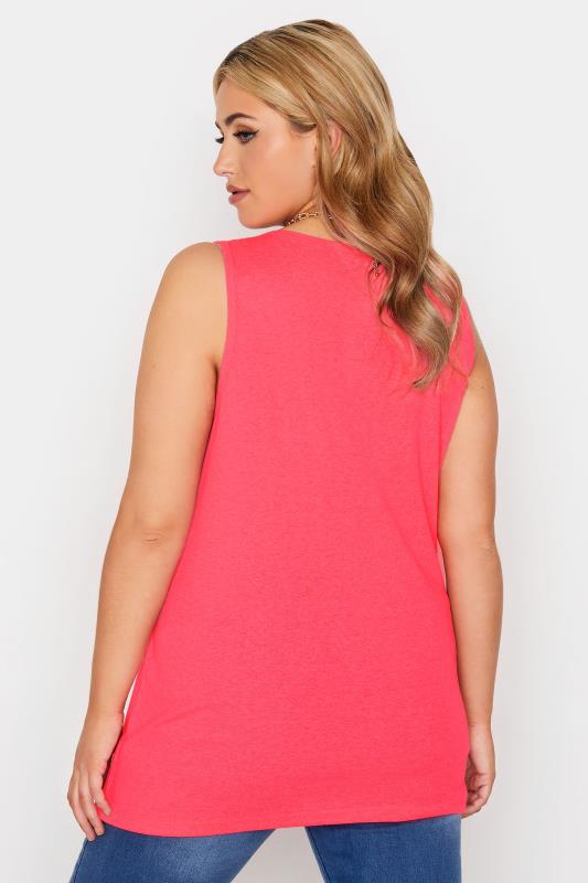YOURS FOR GOOD Curve Neon Pink Rib Button Detail Vest Top_C.jpg