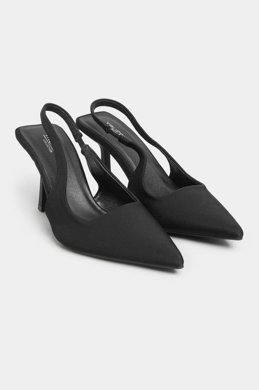 PixieGirl Black Pointed Toe Slingback Court Shoes In Standard D Fit 2