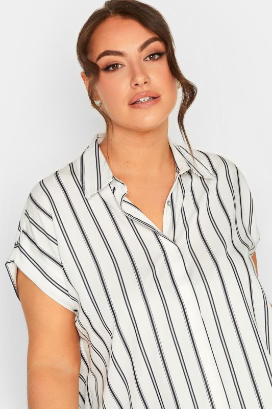 YOURS Curve Plus Size White Stripe Short Sleeve Shirt | Yours Clothing  4