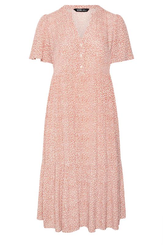 orange ditsy dress EMERY ROSE Plus Size Women's Summer Boho Vacation Holiday Orange Ditsy Floral Dress,Round Neck Short Sleeve Ruffle Hem Daisy Floral Print Casual Modest Dresses