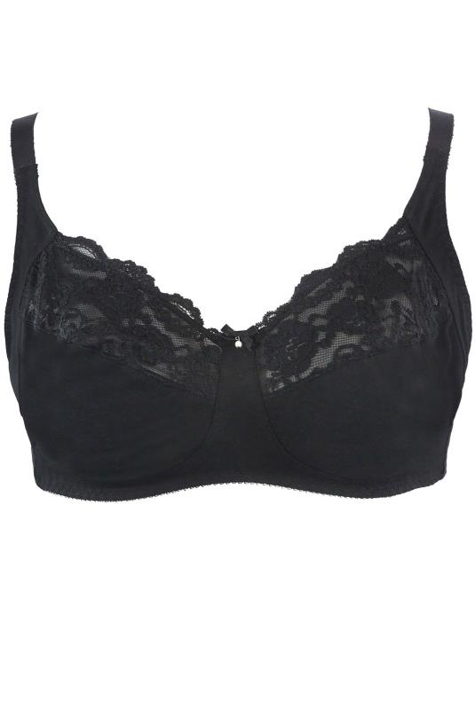 Black Cotton Lace Trim Non-Padded Non-Wired Bralette | Yours Clothing
