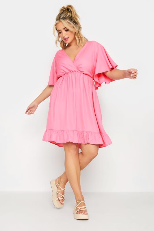 LIMITED COLLECTION Plus Size Pink Frill Sleeve Wrap Tunic Dress | Yours Clothing 4