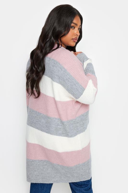 YOURS Plus Size Pink & Grey Colour Block Soft Touch Cardigan | Yours Clothing 3