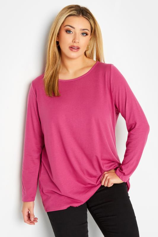 3 PACK Plus Size Black & Pink Long Sleeve T-Shirts | Yours Clothing 2