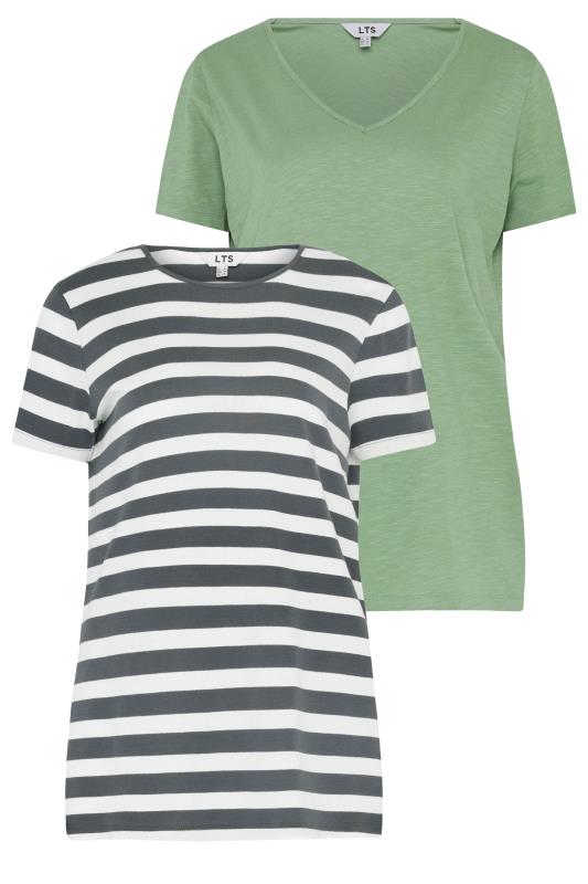 LTS Tall 2 PACK Green & Grey Stripe T-Shirt | Long Tall Sally 7