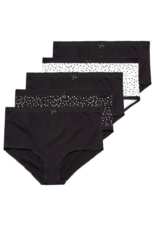5 PACK Plus Size Black Mini Heart Print High Waisted Full Briefs | Yours Clothing 2