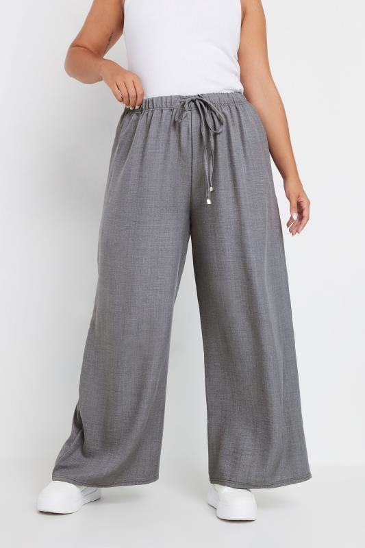 YOURS Plus Size Grey Wide Leg Trousers | Yours Clothing  1