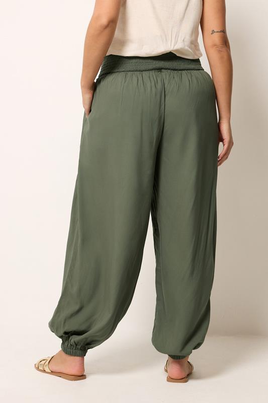 YOURS Plus Size Khaki Green Balloon Trousers | Yours Clothing 2