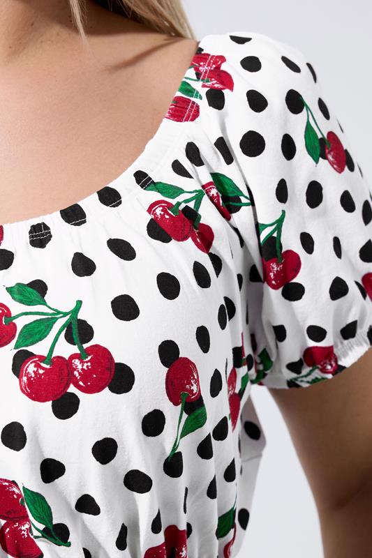 LIMITED COLLECTION Plus Size Polka Dot Cherry Bardot Top | Yours