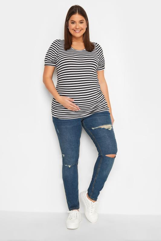 LTS Tall Women's Maternity Mid Blue Distressed AVA Skinny Jeans | Long Tall Sally 2