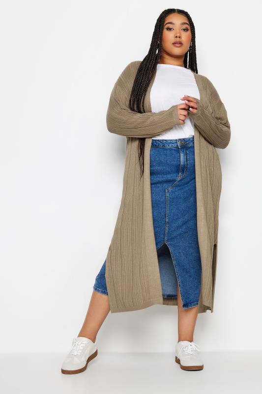 YOURS Plus Size Beige Brown Longline Ribbed Cardigan | Yours Clothing 2