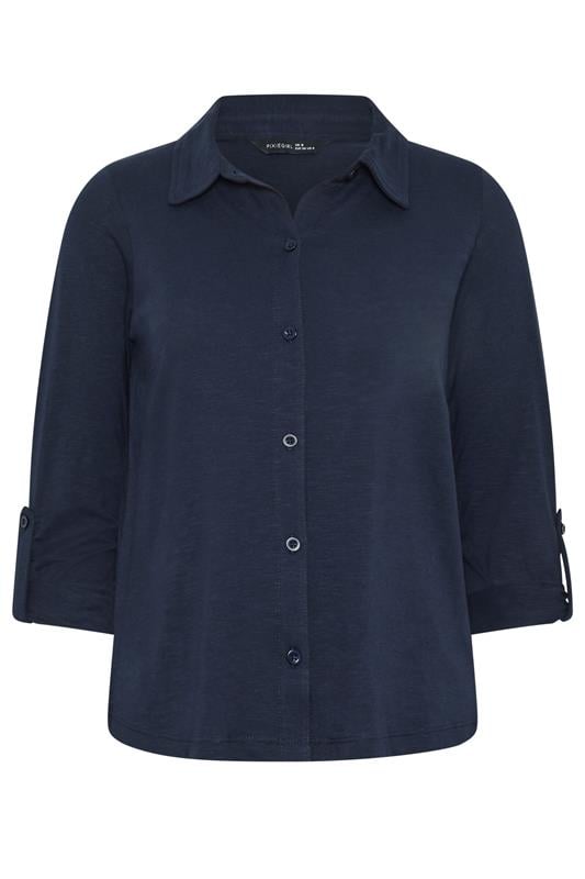 PixieGirl Petite Women's Navy Blue Button Cotton Shirt | PixieGirl 5