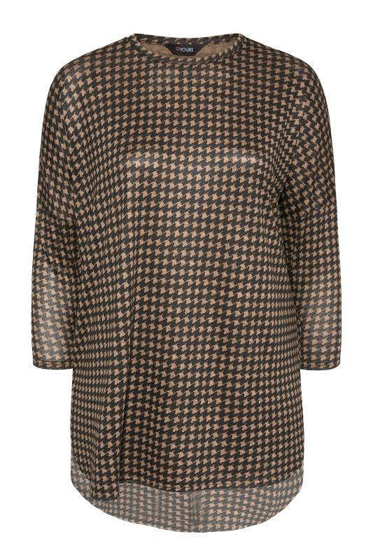 Plus Size Black & Brown Dogtooth Check Dip Back Knitted Jumper | Yours Clothing 5