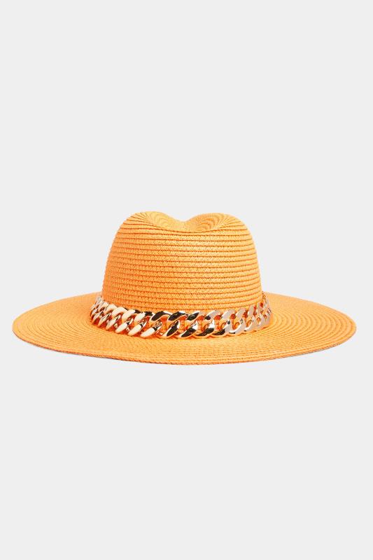Bright Orange Straw Chain Fedora Hat 3