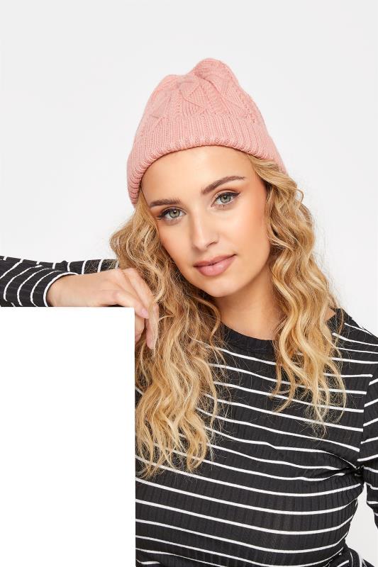 Pink Cable Knitted Beanie Hat 2