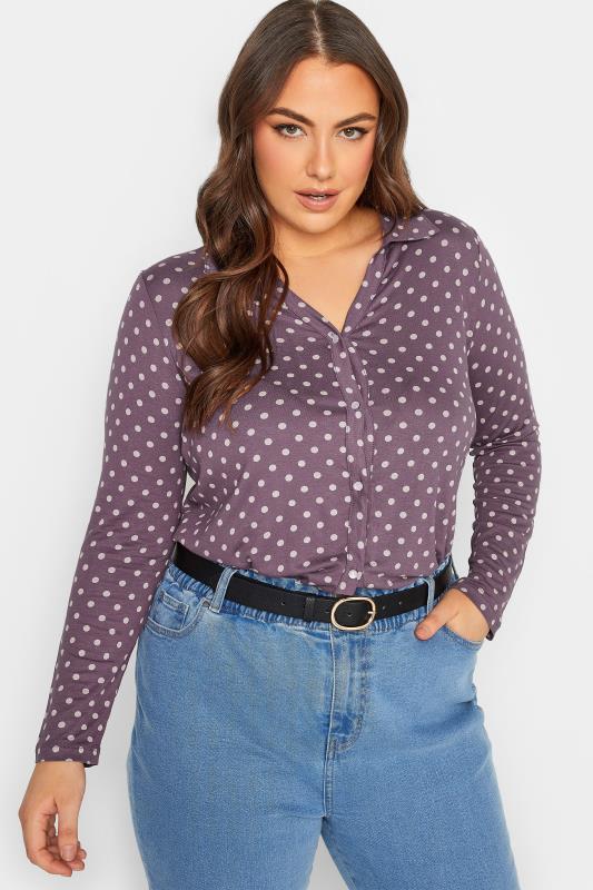 Curve Purple Polka Dot Shirt | Yours Clothing 4
