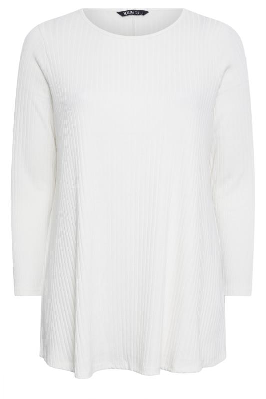YOURS Plus Size White Long Sleeve Ribbed Swing Top | Yours Clothing 5