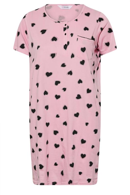 Plus Size Pink Heart Print Placket Nightdress | Yours Clothing 2