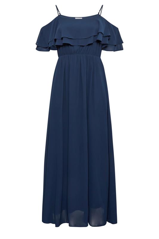 YOURS LONDON Plus Size Navy Blue Bardot Ruffle Maxi Dress | Yours Clothing 6