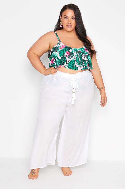 Plus Size White Wide Leg Beach Trousers | Yours Clothing 2