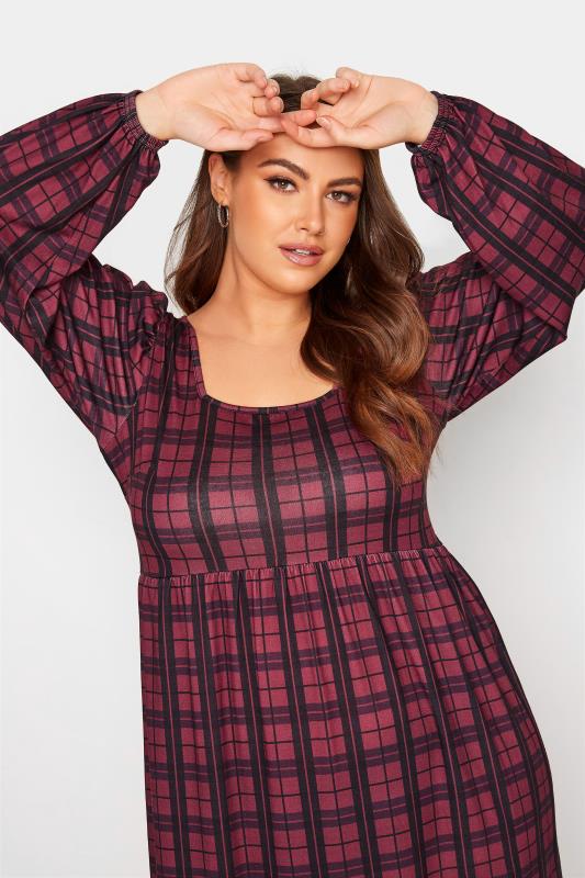 YOURS LONDON Curve Burgundy Red Check Smock Midi Dress 4