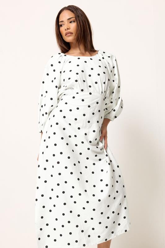 PixieGirl Petite Women's White Polka Dot Cotton Midi Dress | PixieGirl 2