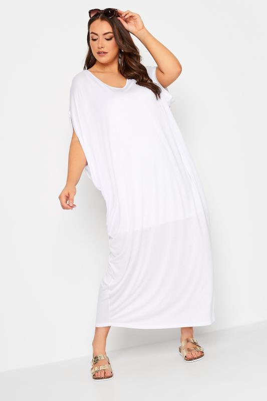 YOURS Curve Plus Size White Double Layered Midi Dress | Yours Clothing  2