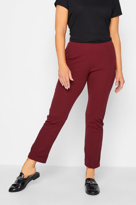 Women's  M&Co Burgundy Red Stretch Tapered Trousers
